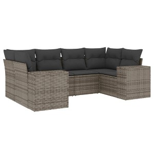 vidaXL 6 Piece Patio Sofa Set with Cushions - Gray Poly Rattan - 1 of 4