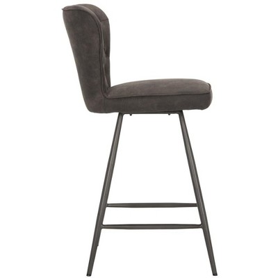 Transitional Grey Leather Swivel Counter Stool, 26"H
