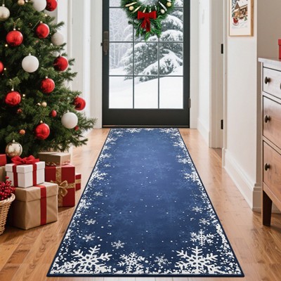 Christmas Snowflake Area Rug, Indoor Floor Carpet Washable with Non Slip Backing, Low Pile Stain Resistant Floor Mat for Living Room, Nursery