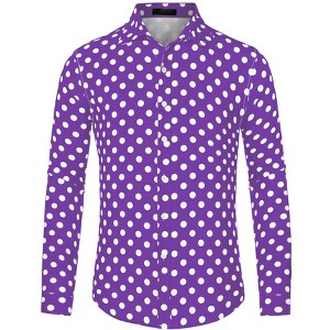Lars Amadeus Men's Button Down Long Sleeves Casual Polka Dots Print Shirts - 1 of 4