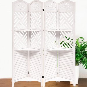 Room Divider with 3-Tier Shelves, 4-Panel Folding Privacy Screen for Bedroom Living Room - Storage Organizer for Small Spaces, Apartment Office - 1 of 4