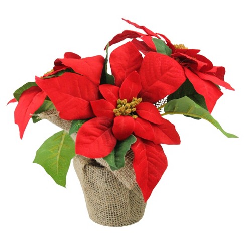 Northlight 14.5 White Artificial Christmas Poinsettia with Red Wrapped Base