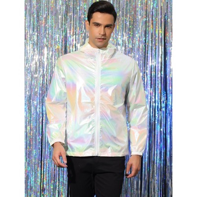 INSPIRE CHIC Men's Metallic Lightweight Zip Up Holographic Hooded Jackets X Large White — фото 2