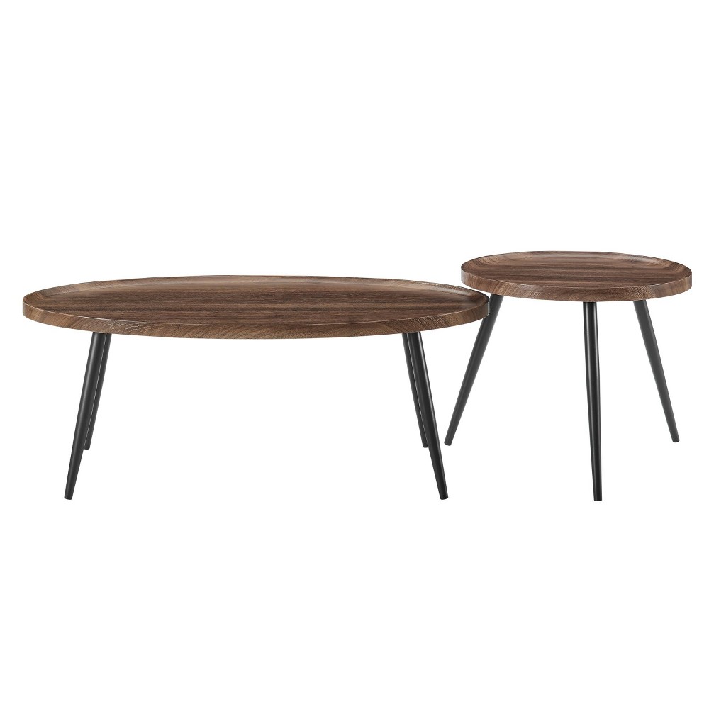 Photos - Dining Table 2pc Paxton Round and Oval Mid-Century Coffee Table Set Walnut - Danya B.
