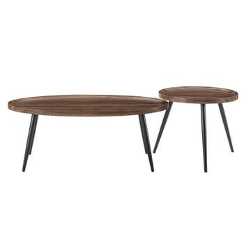 2pc Paxton Round and Oval Mid-Century Coffee Table Set Walnut - Danya B.