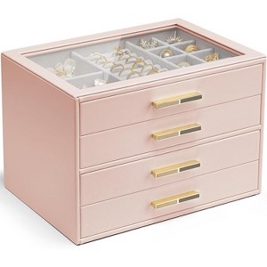 Jewelry Box with Glass Lid & 3 Drawers, Cloud White Organizer for Necklaces, Rings & Earrings, Mother's Day Gift - 1 of 4