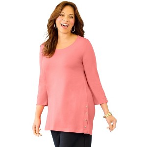 Catherines Women's Plus Size Suprema Studio Snap Accent Tunic - 1 of 2