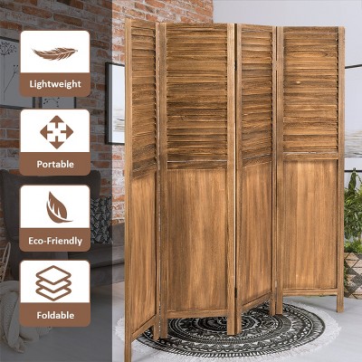 Rustic Medium Wood 4-Panel Folding Privacy Screen