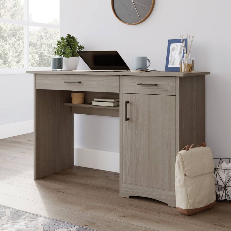 BeginningsHome Office Desk with Drawers Silver Sycamore - Sauder: Modern Industrial Style, Legal/Letter File Storage, MDF Construction, 3 of 7