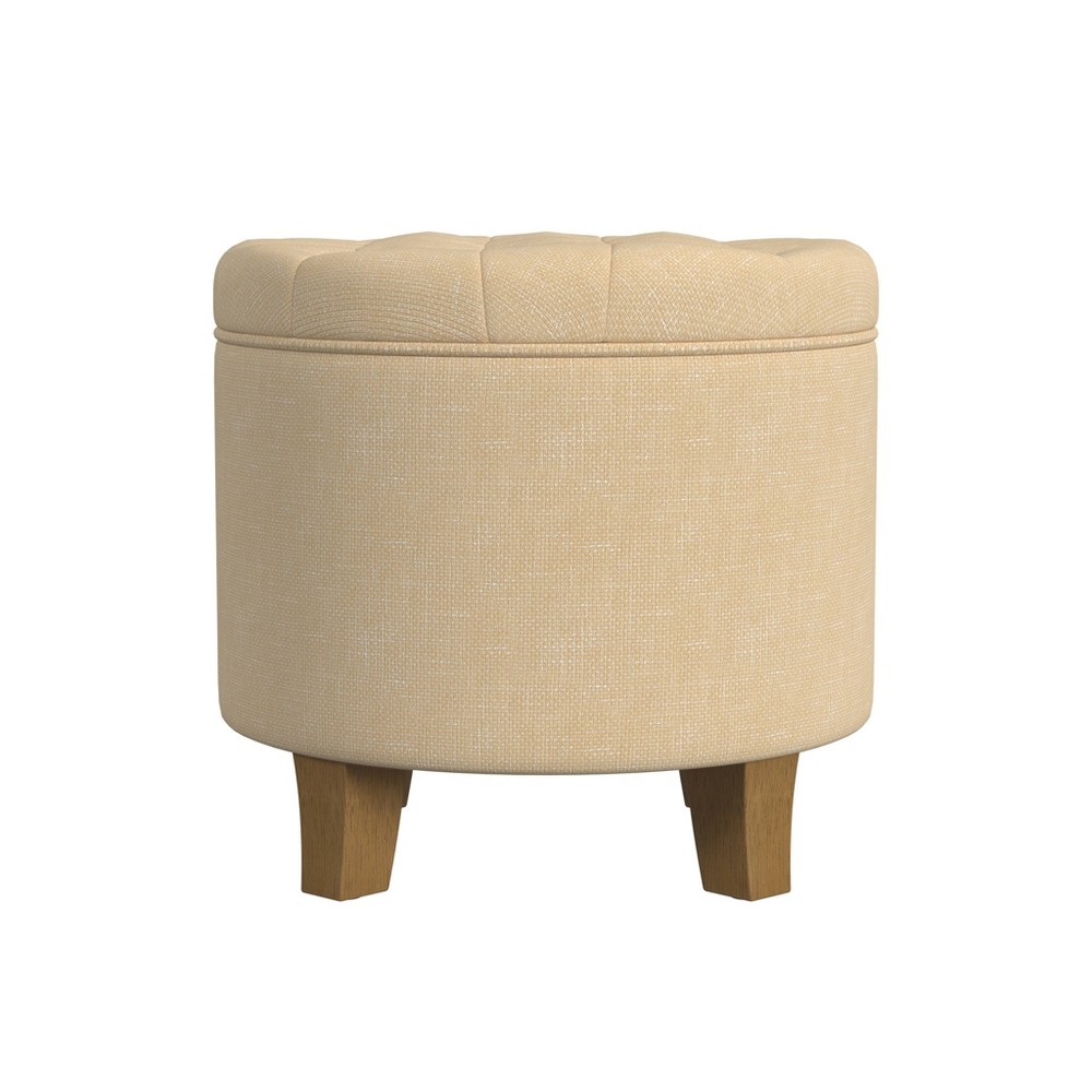 Boho Tufted Storage Ottoman Light Tan - HomePop: Upholstered Footstool, Round with Lid, Polyester
