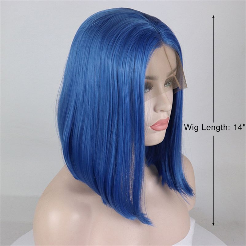 Unique Bargains Medium Long Straight Bob Lace Front Wigs Women's with Wig Cap 14" Blue 1PC, 2 of 6