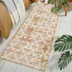 Vintage Rug Floral Area Rugs Thin Boho Geometric Print Distressed Rugs for Kitchen Low Pile Washable - 1 of 4