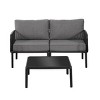 Modern Patio Loveseat and Coffee Table Set with Thick Black Cushions, Weather-Resistant Plastic Frame for Outdoor Lounge Area-3irtyhousy - 3 of 4