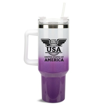 100 North USA United States of America 1776 Wings Wrap-Around 40 Oz. Stainless Steel Water Bottle Coffee Mug, Spill & Leak Resistant, Travel Tumbler