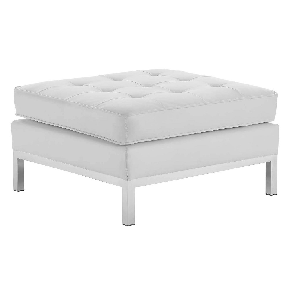 Photos - Pouffe / Bench Modway Loft Tufted Button Upholstered Faux Leather Ottoman Silver/White  