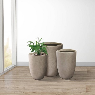 Weathered Gray Tall Round Concrete Planters Set of 3