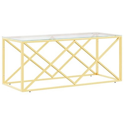 vidaXL Stainless Steel and Glass Coffee Table - 43.3"x17.7", Gold Frame, Tempered Glass Top