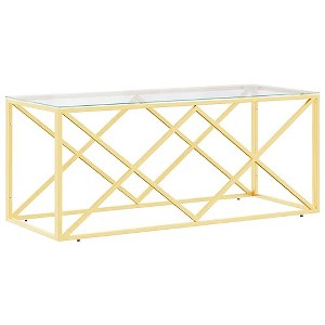 vidaXL Stainless Steel and Glass Coffee Table - 43.3"x17.7", Gold Frame, Tempered Glass Top - 1 of 4