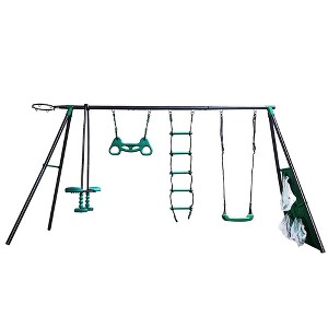 Heavy Duty Backyard Feature Swing Set, 6-in-1 Kids Swing Set with Swing, Climbing Ladder,Swing Glider,Hanging Ring,Basketball Hoop and Soccer Net - 1 of 4