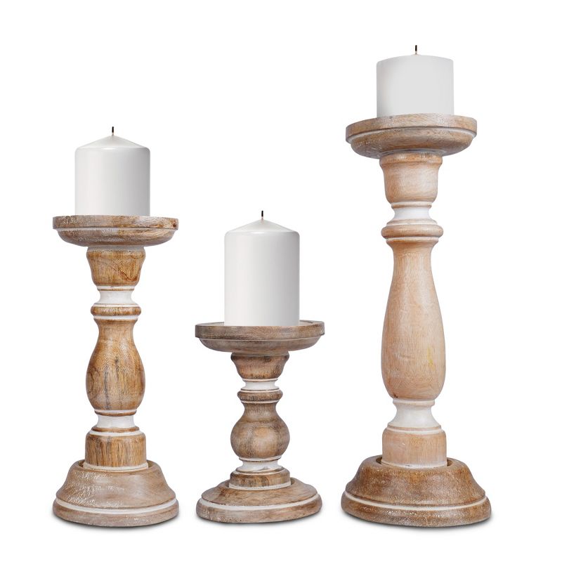 Mela Artisans White Wood Candle Holders, Table Centerpiece, Made from Mango Wood, 2 of 5