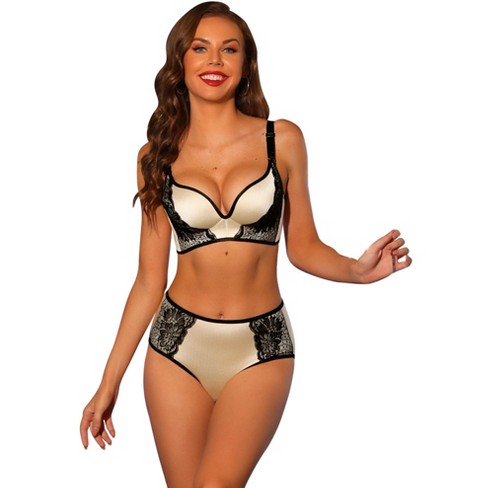 Allegra K Women's Push Up Wide Straps Wireless Bras and Panty Set,  Available in Plus Size Beige 38B