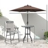 4 Piece Outdoor Bar Set with Umbrella, Patio Dining Set with 2 Folding Chairs, Wave Textured Tempered Glass Table for Backyard, Garden, Deck, Poolside - 3 of 4