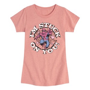 Girls' - Marvel - Spider-man Valentine I'm Stuck On You Fitted Short Sleeve Graphic T-Shirt - 1 of 4