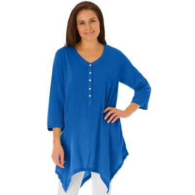 Woman Within Plus Size Handkerchief Hem Henley Tunic