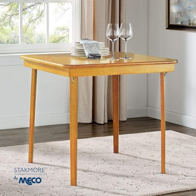 Oak Finish Solid Wood Folding Card Table, 32" Square