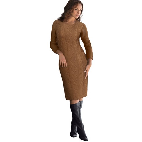 PLUS SIZE Cable Knitted Polo Neck Jumper Dress –