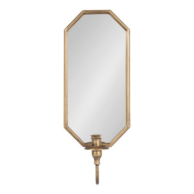 Gold Antique Mirrored Wall Sconce with Candlestick Holder