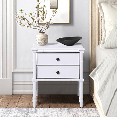 Ellison Traditional White 2-Drawer Nightstand with Bamboo Accents