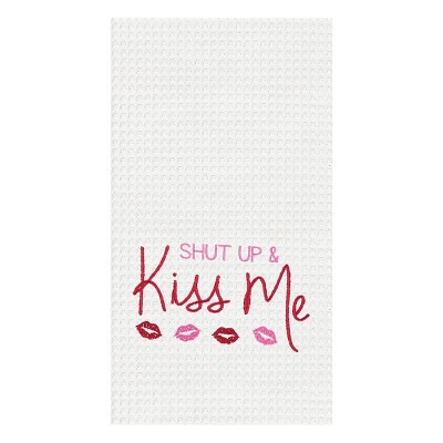 C&F Home Shut Up and Kiss Me Cotton Waffle Weave Kitchen Towel