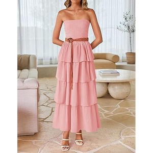Women's Strapless Smocked Tiered Maxi Dress Ruffle Casual Summer Dress ...