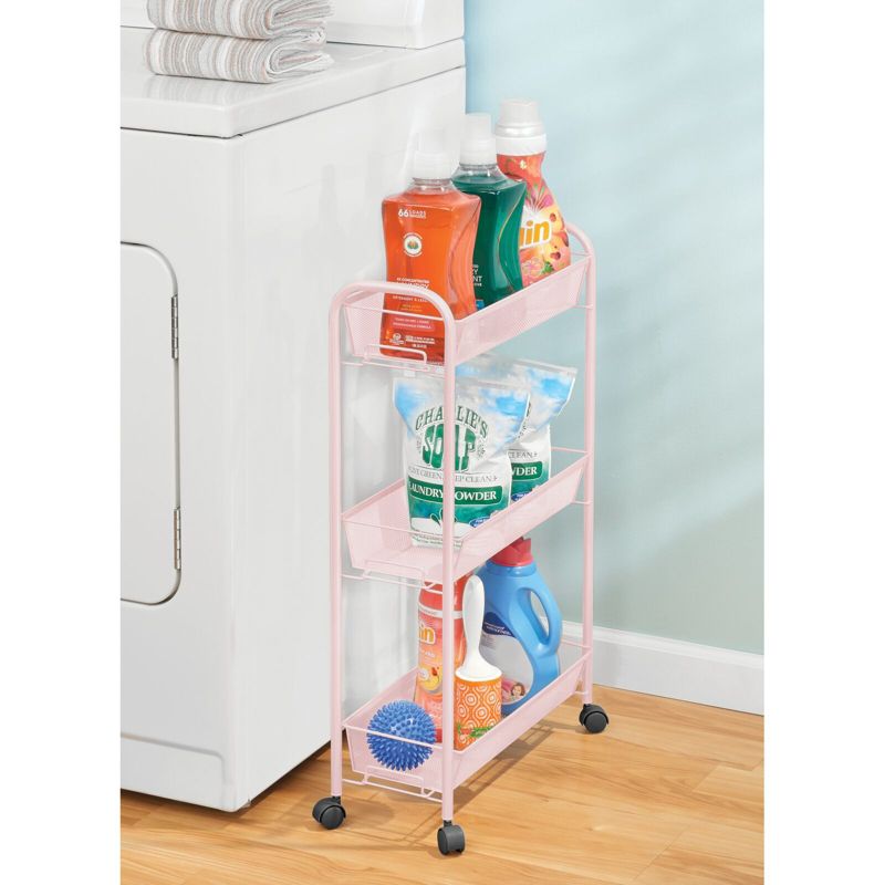 mDesign Steel Slim Rolling Utility Cart Storage Organizer with Shelves, 2 of 8
