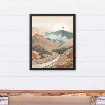Colorful Cross Path 18" x 22" Black Framed Canvas Art