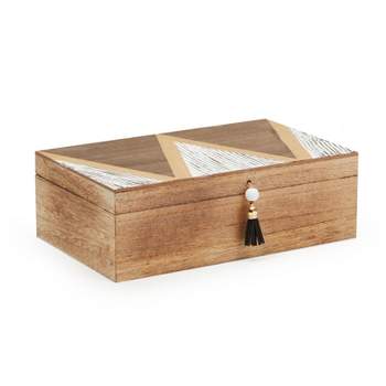 Juvale Small Wooden Decorative Box with Lid and Tassel for Jewelry, Trinket Storage, 9.4 x 6 x 3 In