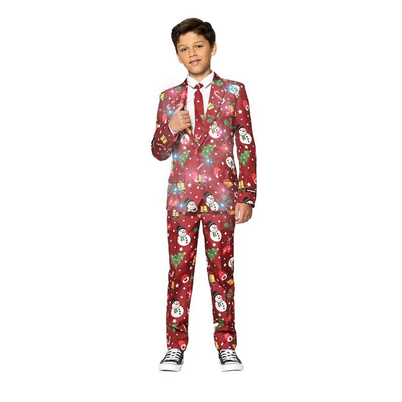 Suitmeister Boys Christmas Suit - Christmas Red Icons Light Up - Red, 1 of 6