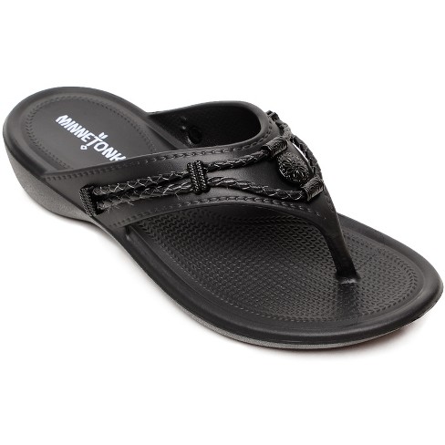 Minnetonka Women's Silverthorne Prism Thong Sandals 570001, Black - 10.