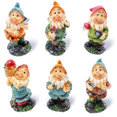 Juvale Happy Mini Gnome Figurines for Fairy Gardens (4 inches, Set of 6)