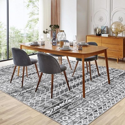 Garvee 9x12FT Moroccan Geometric Area Rug -Foldable Indoor Mat for Living Room,Bedroom,Kitchen,Entryway,Bathroom(Gray): Stain-Resistant