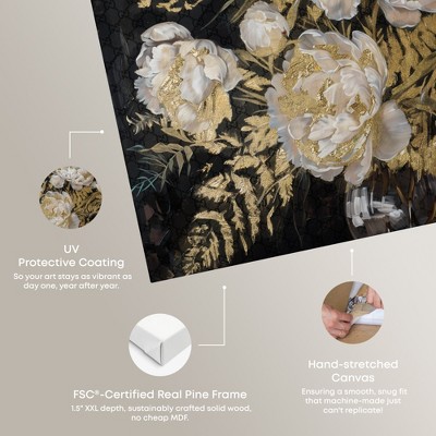 Gold and White Floral Abstract Canvas Art, 24" x 36"