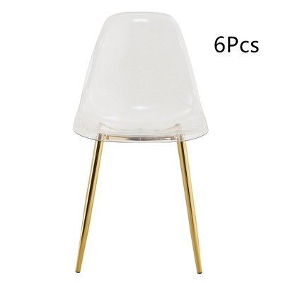 Anybear Modern Simple Transparent Plastic Dining Chair With Gold Metal Legs, Set of 6