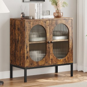 Sideboard Buffet Cabinet, Wooden Storage Cabinet with Natural Rattan Doors, Double-layer Boho Accent Sideboard - 1 of 4