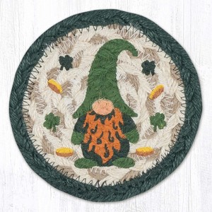 Earth Rugs Irish Gnome Jute Coaster – 5"x5" Round Natural Braided Coaster with St. Patrick's Day Print - 1 of 3