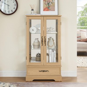 PAGED Classic Bookshelf Lighted Glass Display Cabinet with Adjustable Glass Shelves, 2 Doors and 1 Drawer for Home Office, Study - 1 of 4