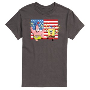 Men's - SpongeBob SquarePants - Patrick and Spongebob Sparklers Flag Short Sleeve Graphic T-Shirt - 1 of 4