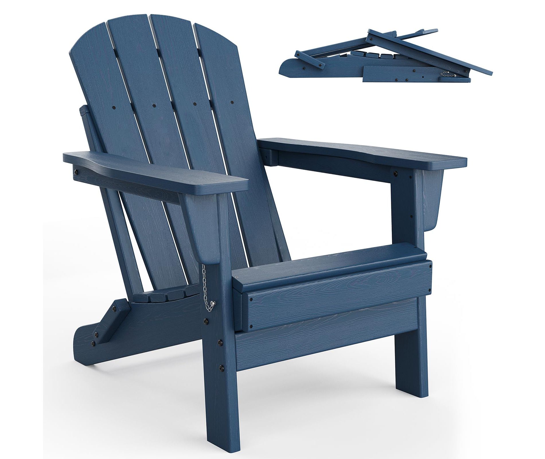 Folding Adirondack Chairs, HDPE Outdoor Patio Chairs All Weather Resistant with Wood Texture for Fire Pit, Deck, Patio, Pool, Backyard