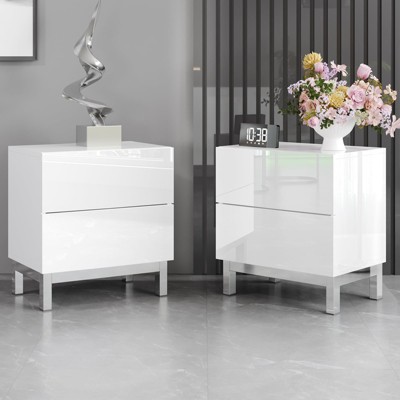 AMERLIFE Modern High Gloss Electroplated Nightstand Set of 2 with Storage Drawers