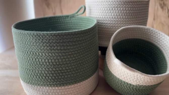 Set of 3 Color Block Baskets Green Cotton by Foreside Home & Garden, 2 of 10, play video